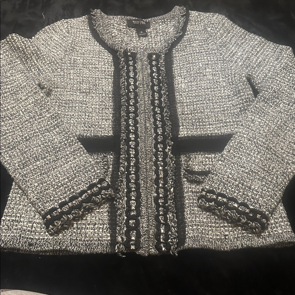 White House Black Market Textured Black and White Sweater